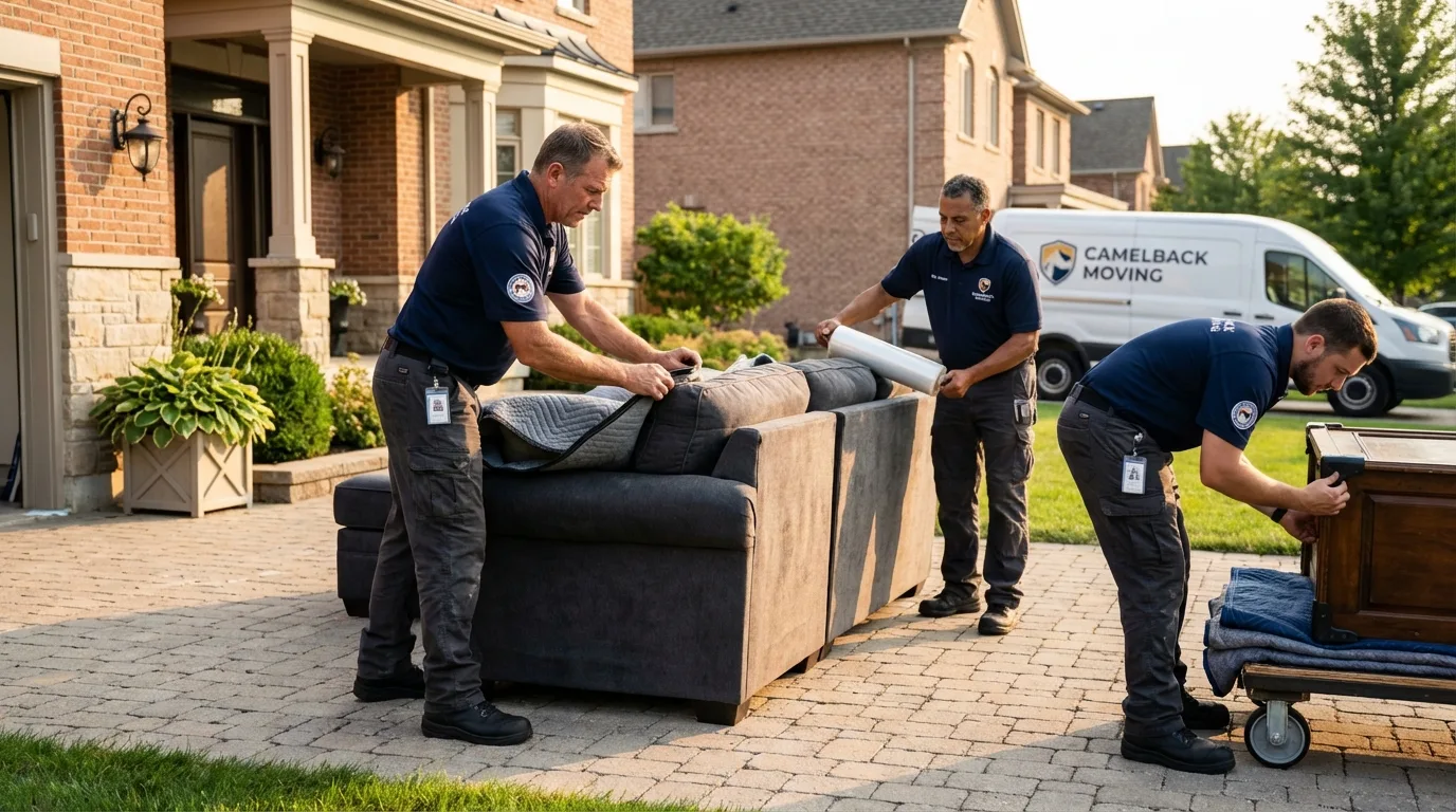 Large estate moving crew wrapping furniture in Bay City, OR